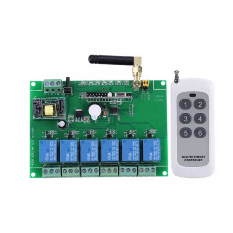 433MHZ 6-Circuit Relay Module RF Relay Board 110-240V พร้อมสวิตช์ควบคุมระยะไกล