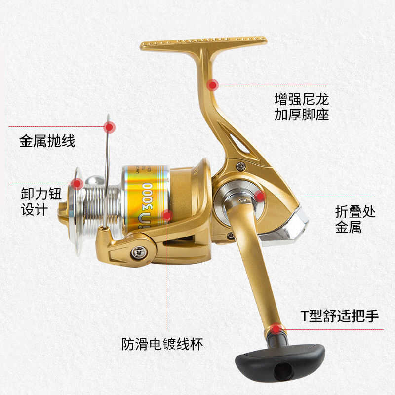 All-Metal Gear Electroplating Head Fishing Reel Spinning Wheel All-Metal Movement Spinning Wheel Sea