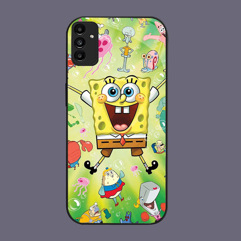 DJ-47 spongebob Casing GLASS soft frame สีดํา Samsung A34 A24 A05S S21 M15 A25 A35 FE A04S A15 A55 A