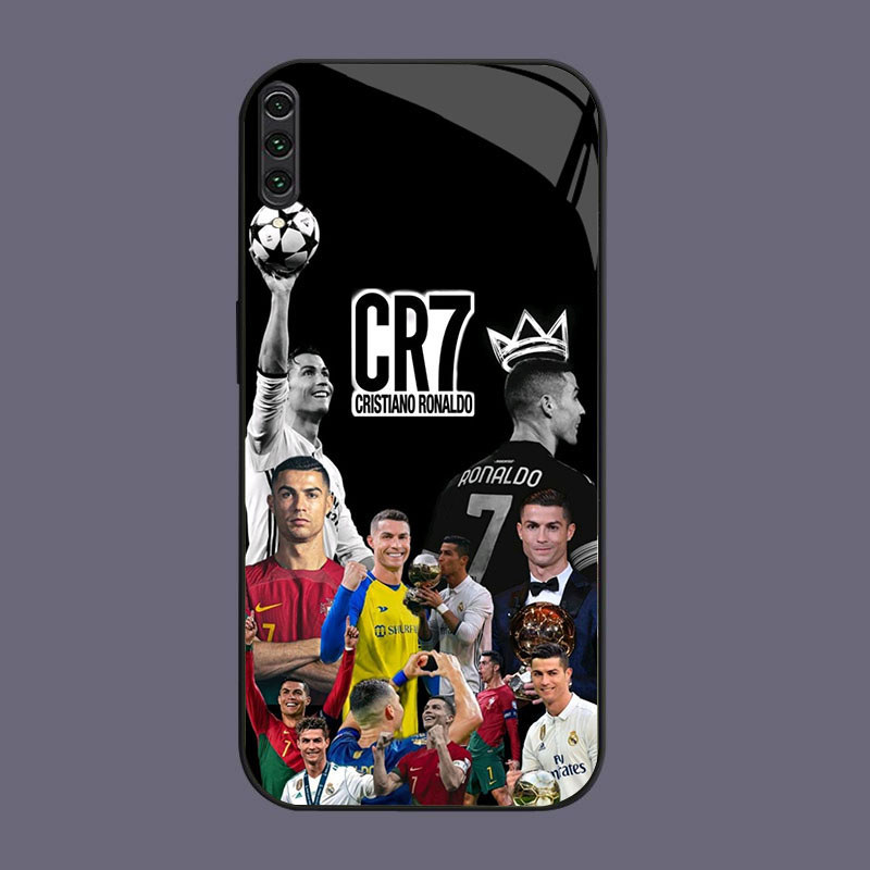 DK-57 CR7 FC Casing GLASS soft frame สีดํา Samsung Note A70 10Plus A7 A70S A10 A02 A50 10 2018 Pro