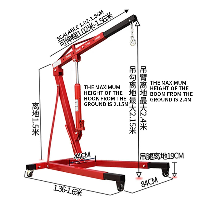 Hydraulic Engine Hoist with Lever 2 Ton/4400 LBS Foldable Engine Crane and Engine Hoist Leveler for