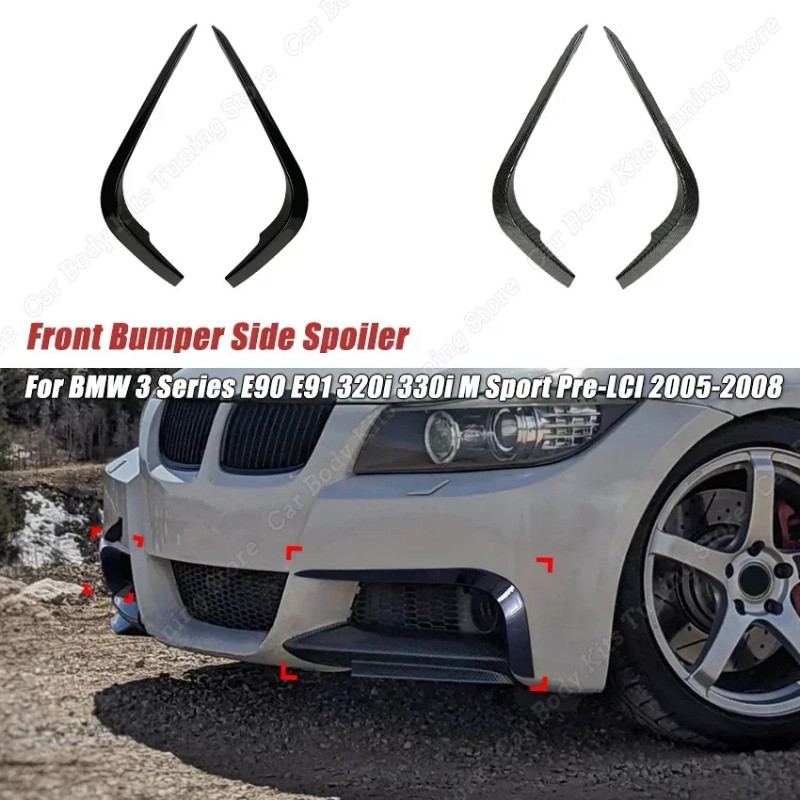 For BMW 3 Series E90 E91 320i 330i M Sport Pre-LCI 2005-2008 Car Front Bumper Splitter Side Spoiler