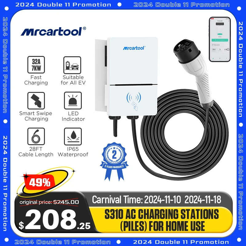 MRCARTOOL S310 7KW 32A Electric Car Charging Station EV Charger APP Smart Control Charging Box Char