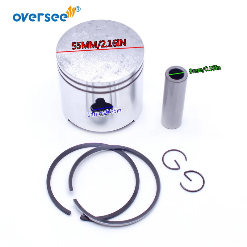 369-00001 & 351-00011 Piston and Piston Ring For TOHATSU Outboard Motor 2T 4HP 5HP Mercury Mariner