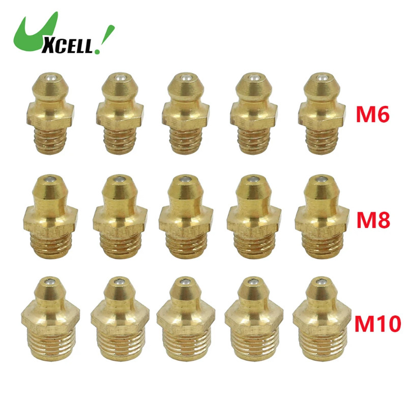 Uxcell Brass M6 M8 M10 Thread Straight 45 Degree Angle 90 Degree Angle Grease Nipple Fittings Kit Z