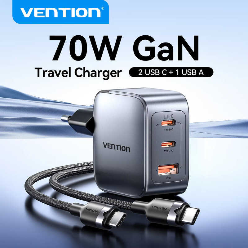 Vention 70W GaN Charger Quick Charge 3.0 USB C Charger เครื่องชาร์จ