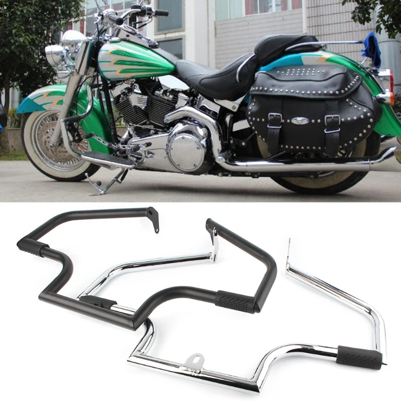 Black/Silver Motorbike Highway Crash Bar Engine Guard Protector For Harley Davidson Softail Heritag