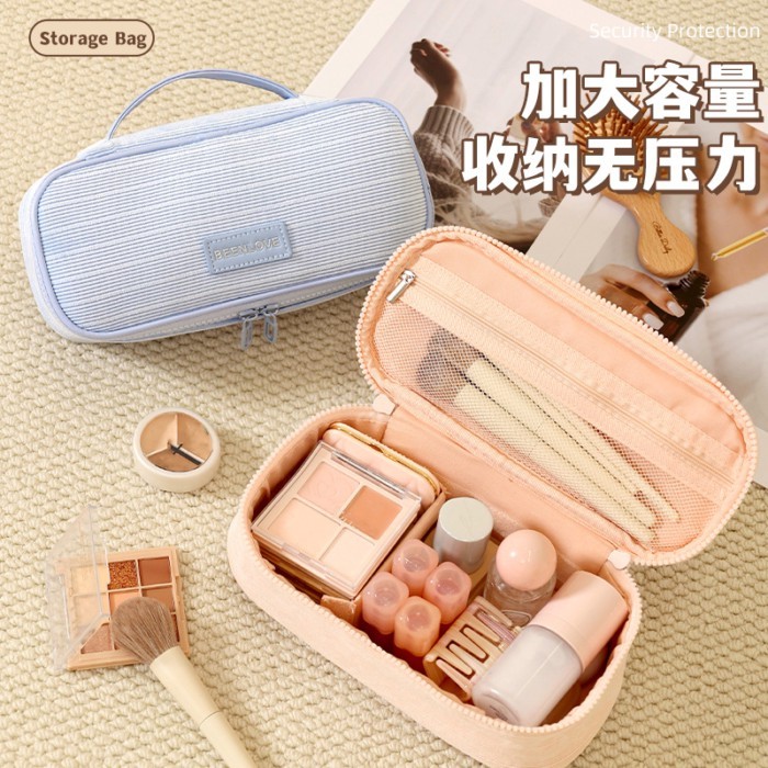 ร้อน! ใหม่ Corduroy กระเป๋าเครื่องสําอางขนาดใหญ่ความจุกระเป๋าเก็บเครื่องสําอางกํามะหยี่ภาษา Sifang ก