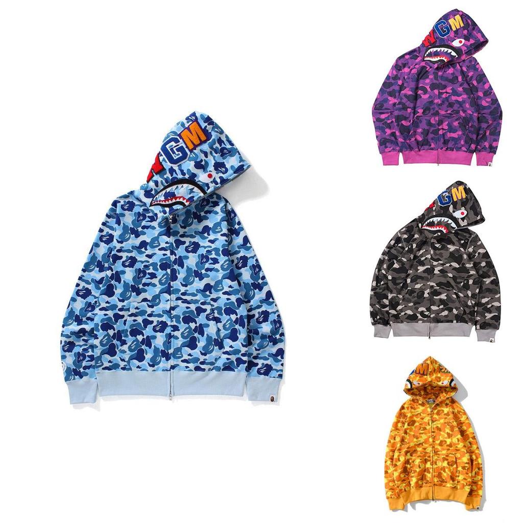 Bape Shark Hoodie พิมพ์ลายระบายอากาศสำหรับทั้งผู้ชายและผู้หญิง