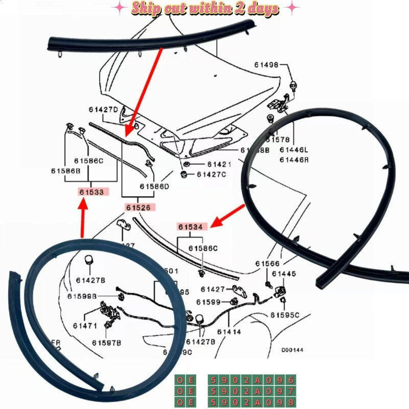 5902A097 5902A098 5902A096 5902A021 5902A078 Engine Hood Sealing Strip For Mitsubishi LANCER CY0A C