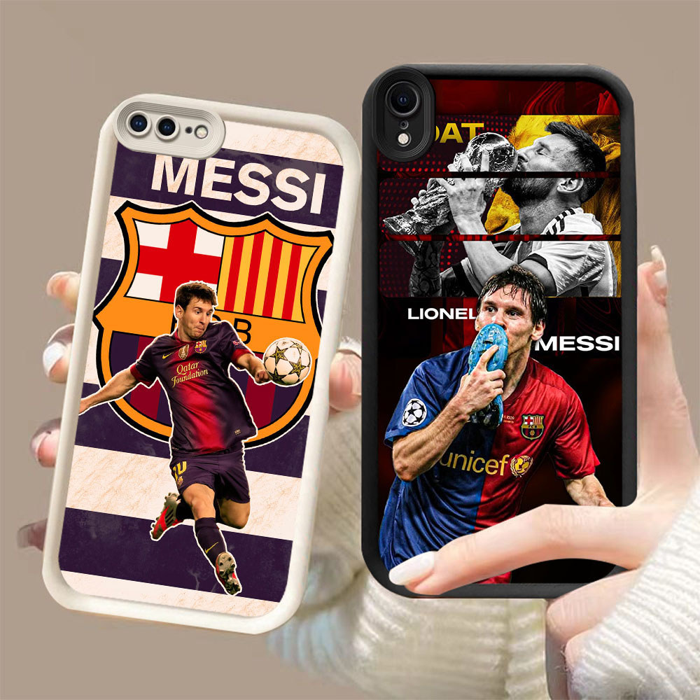 DK-86 Football star Messi Silicone Casing สีดําและสีขาวสําหรับ iPhone X 7 XS XR 8 6 Max Plus