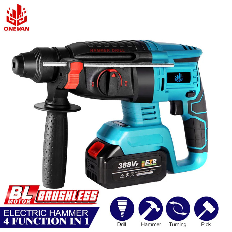 Brushless Cordless Rotary Hammer Drill Multifunction Impact Drill 4 Modes Rechargeable Power Tools