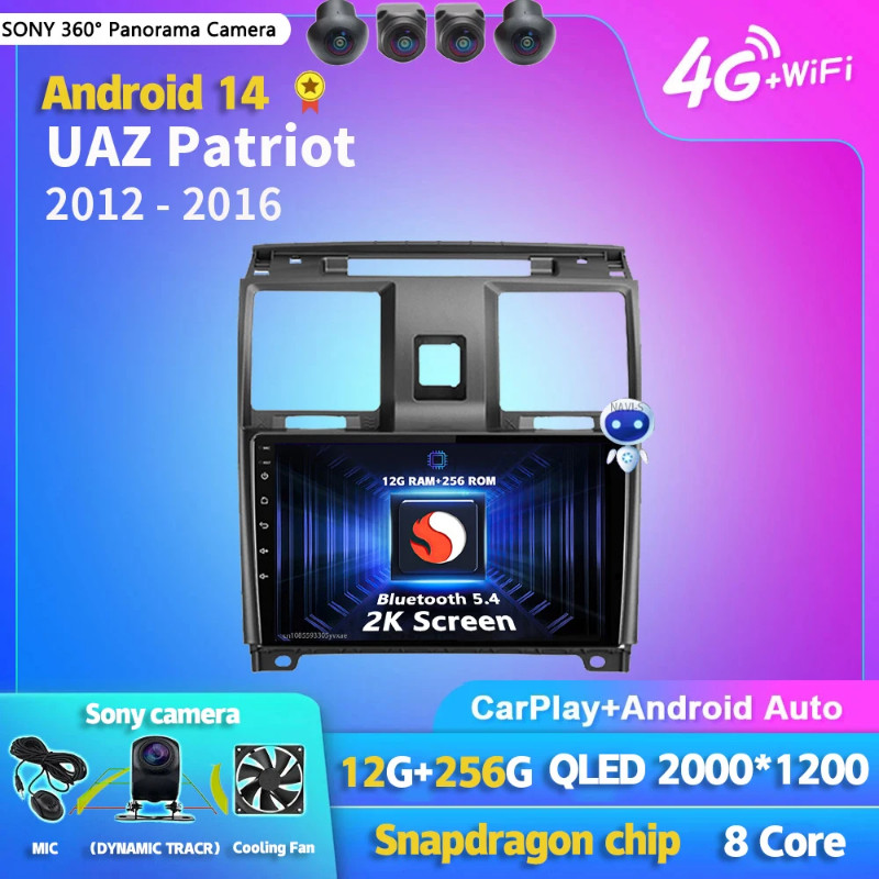 Android 14 Carplay Auto 2K Screen Car Radio BT Multimedia Player For UAZ Patriot 2012 - 2016 Autora