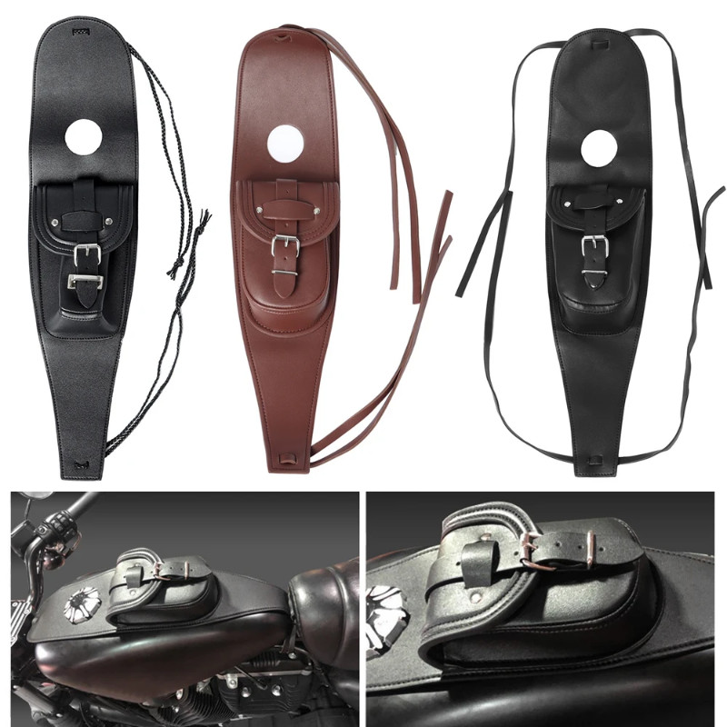 1 PC Motorcycle Gas Tank PU Leather Bag Dash Console Center Pouch Pad Cover Black Hanging Bags for