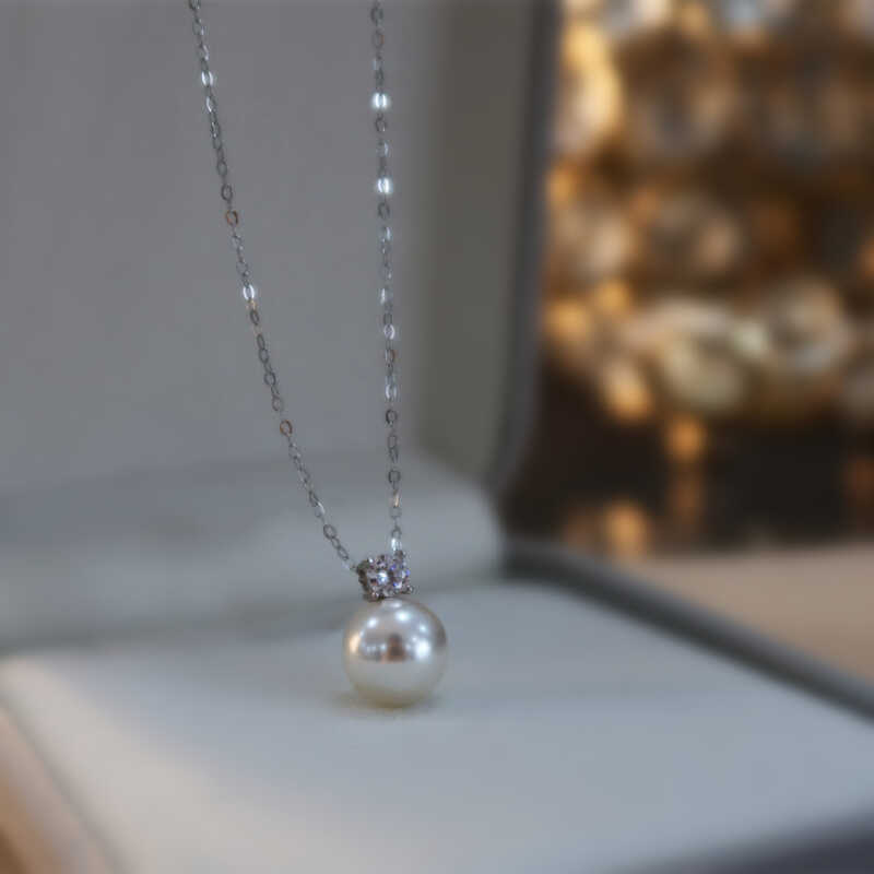 925 เงินสร้อยคอไข่มุกน้ําจืดธรรมชาติสไตล์เจ้าหญิงอเมริกัน 14KGF สร้อยคอมุกเพทายเดี่ยว Shijia Pearl