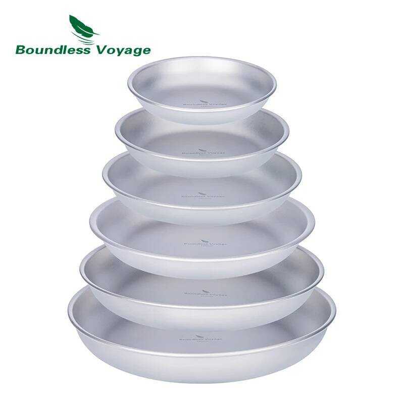 C Boundless Voyage 6 Packed Titanium Plates Dishes Saucer Outdoor Pan Camping Food Tray Durable Tab