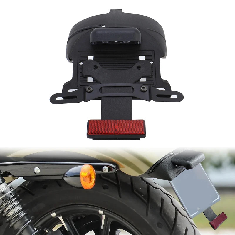 Motorcycle Accessories Rear Fender Mount License Plate ABS Plastic LED Light Red Lens For Harley Sp