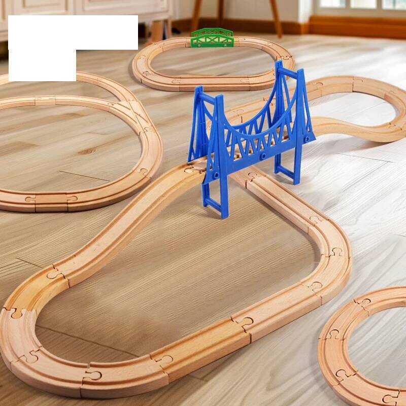 C Wooden Bridge Tunnel Urban Rail Overpass Traffic Car Toy Scene Combined Train Rail Track Wooden A