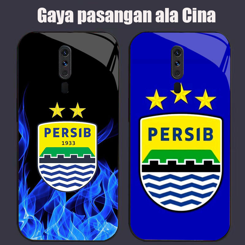 DJ-4 AING PERSIB ฟุตบอล club Casing GLASS soft frame สีดํา OPPO Reno 2019 F11 A9 2F A5 2Z A9X 2020 P