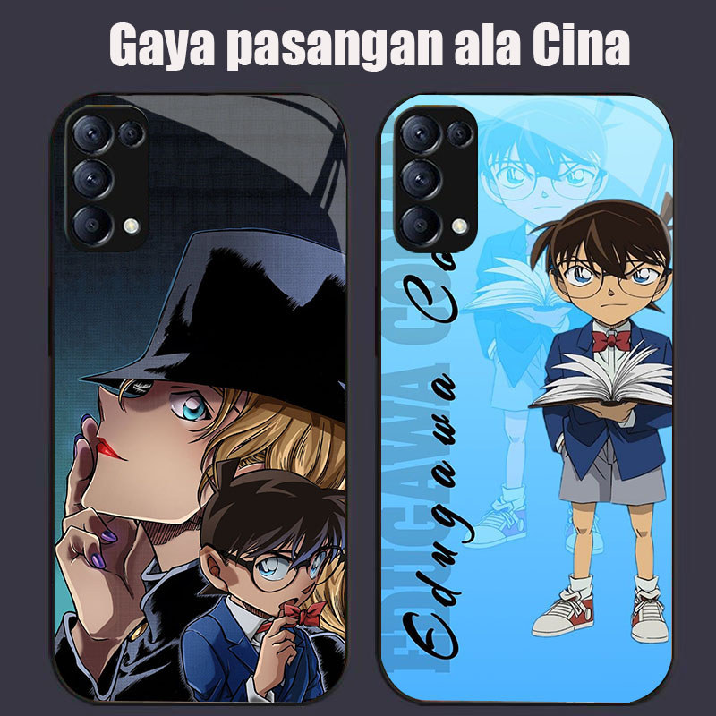 DJ-18 Detective Conan Casing GLASS soft frame สีดํา OPPO Reno 6Z 4 6 F15 5 3 A91 5G