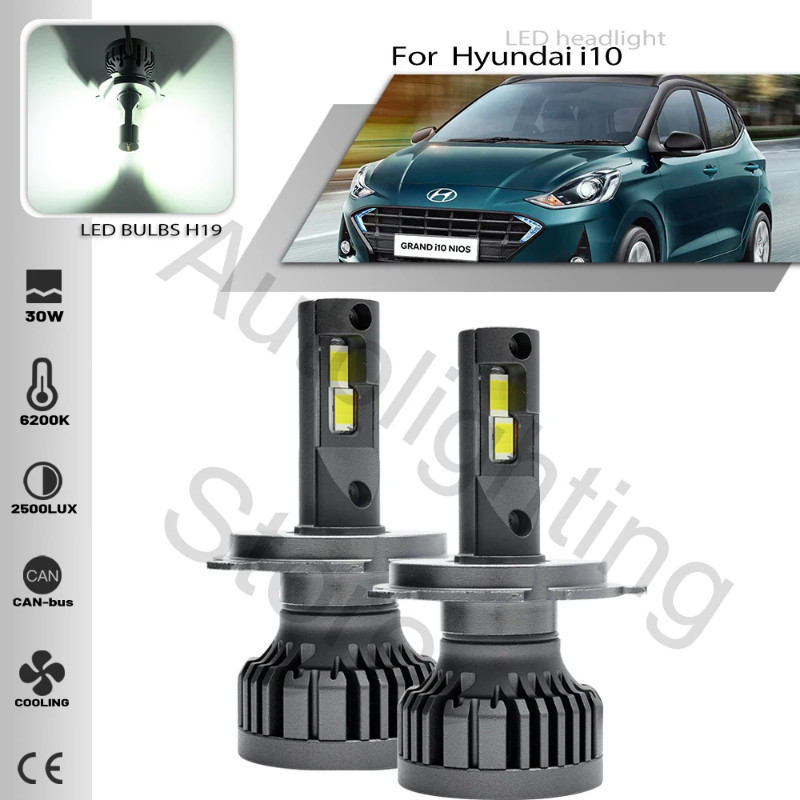 2PCS H19 Led Bulbs Car Headlights High Low Beam 6500K White Auto Lighting For Hyundai i10 i20 Stari