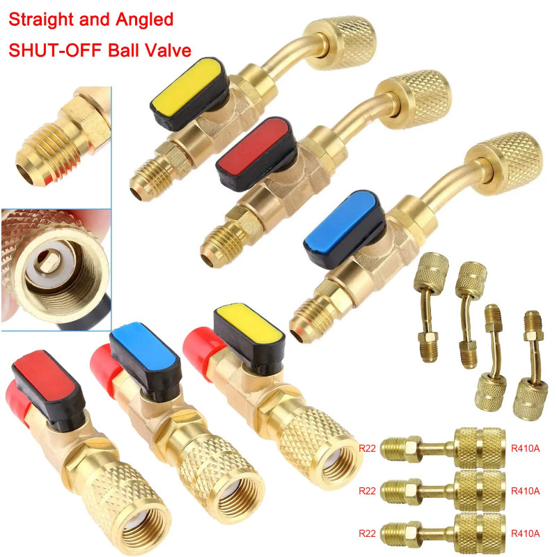 R22 Refrigerant Ball Valve Brass Air Conditioning Refrigerant Shut-Off Valve Connecting to Hose Ref