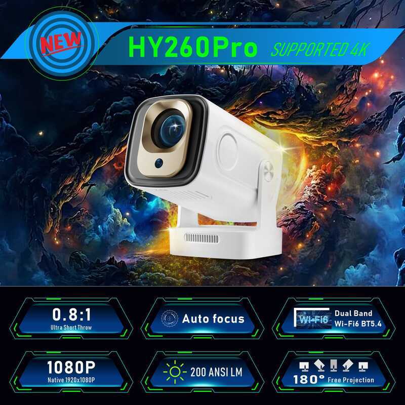 HY260PRO โฟกัสอัตโนมัติ 1080P HD Android แบบพกพา Mini HY3ultra โปรเจคเตอร์