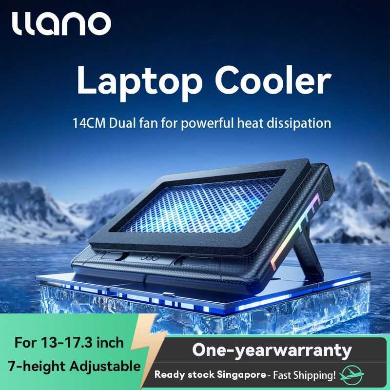 Llano V22 Cooler ชาร์จ USB พร้อมไฟ RGB สําหรับ 13.3-17.3 นิ้วแล็ปท็อปสําหรับเล่นเกม 7 นิ้วขาตั้งแล็ป