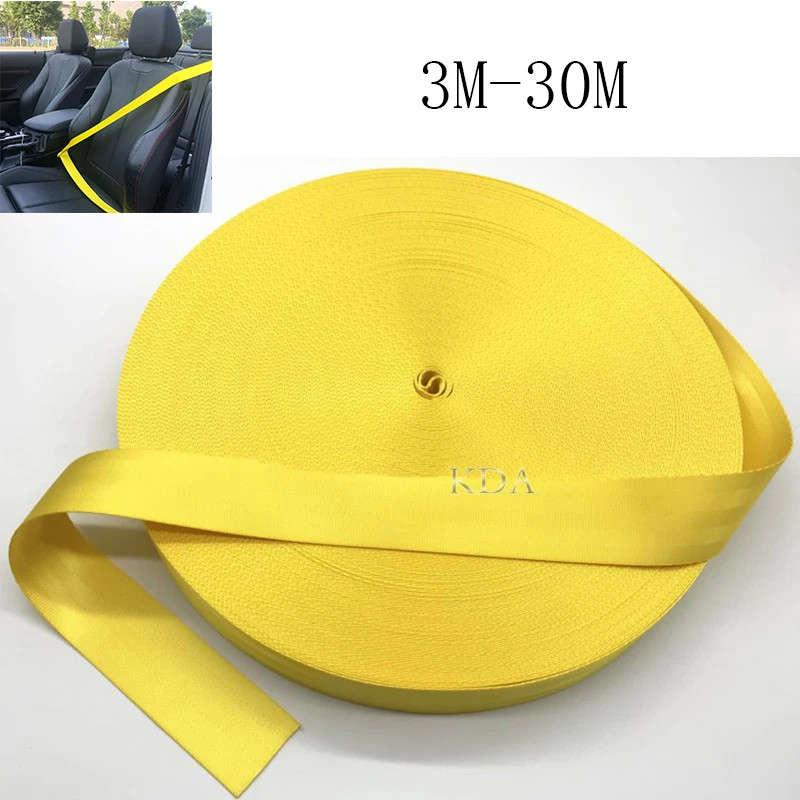 Auto 3M-30M Yellow Strengthen Seat Belt Webbing Fabric Racing Car Modified Seat Safety Belts Harnes