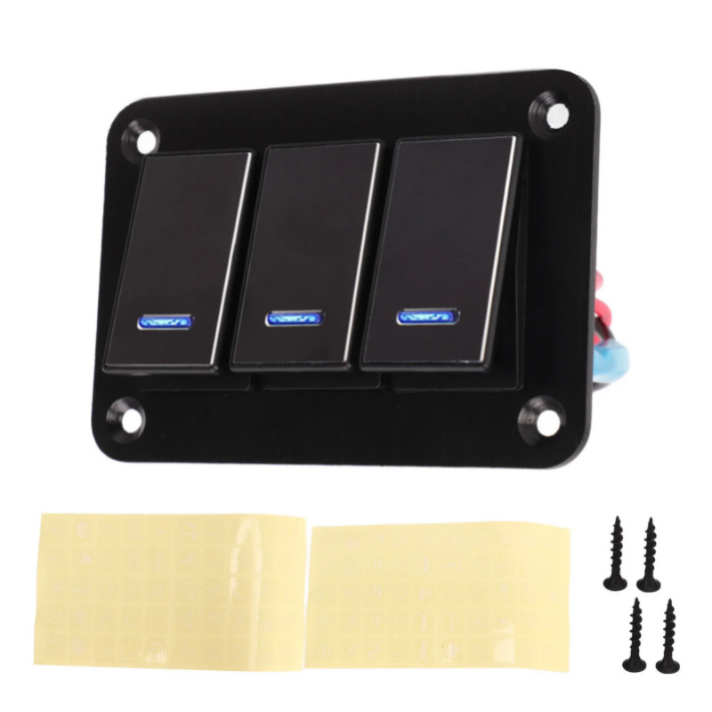 Boat Rocker Switch Panel 3 Gang Multi Purpose 3 PIN Pre Wired Toggle Switch Blue Backlit Aluminum A