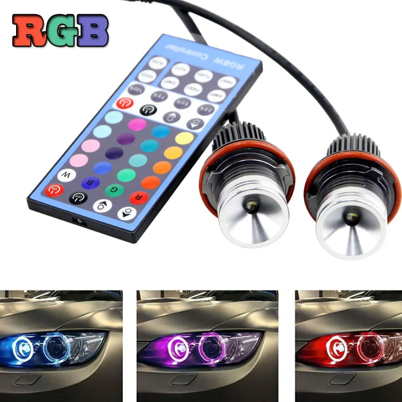 2PCS  RGB Multi-color IR Remote Control Led Angel Eye Halo Ring Position Light For BMW E39 E60 E61