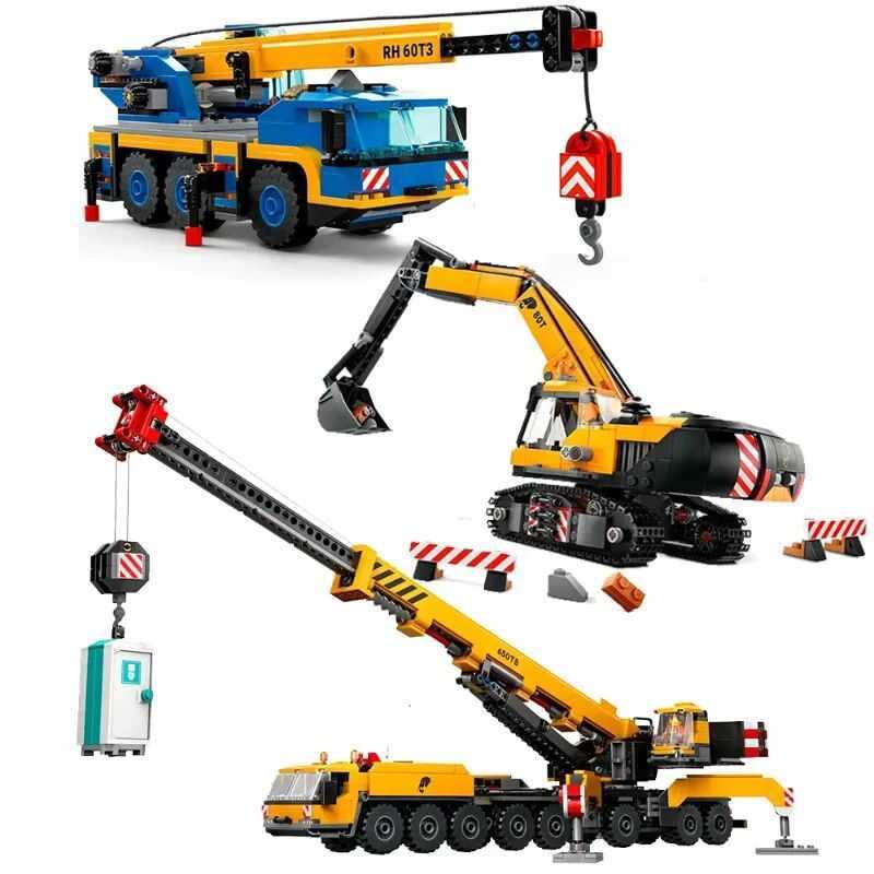 City Mobile Construction Crane Excavator Building Blocks MOC 60409 60324 60420 ประกอบอิฐของเล่นของขว