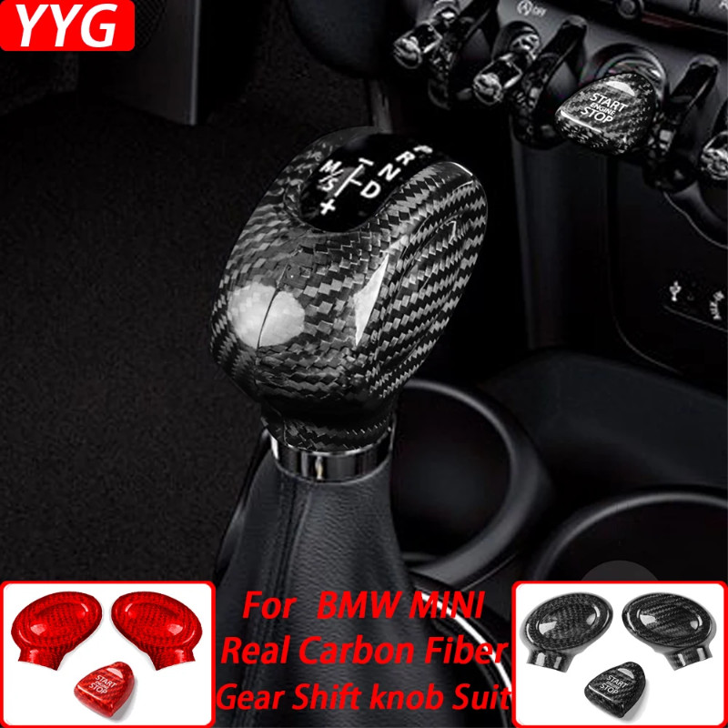 For BMW MINI F54 F55 F56 F57 F60 Carbon Fiber Gear Shift Knob Engine Start Stop Push Button Cover S