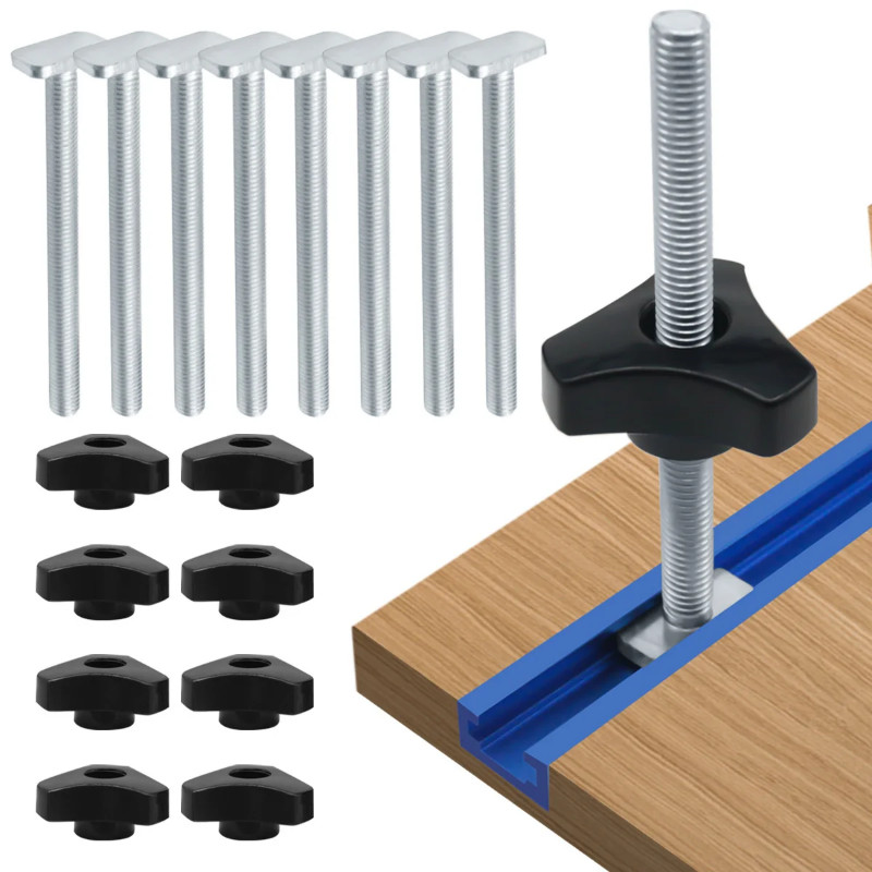 T Bolt Knob Kit - Miter Track Sliding Nut T-Slider T Slot T Bolt and Nut Set - T Screw and Plastic