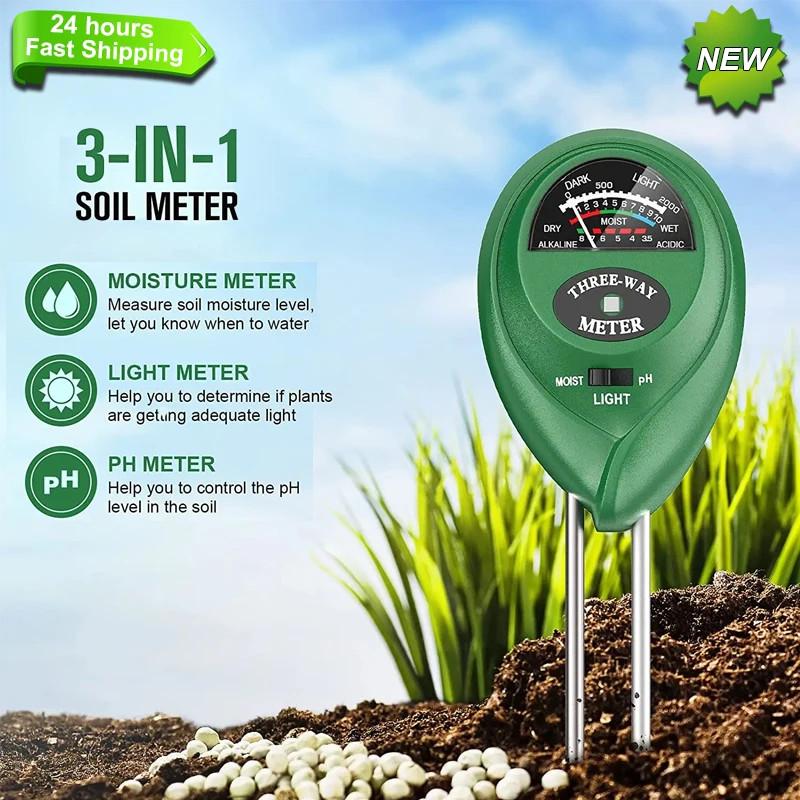 3 In1 Soil Moisture Sensor Meter Soil Water Moisture PH Measuring Tool Garden Plant Acidity Humidit