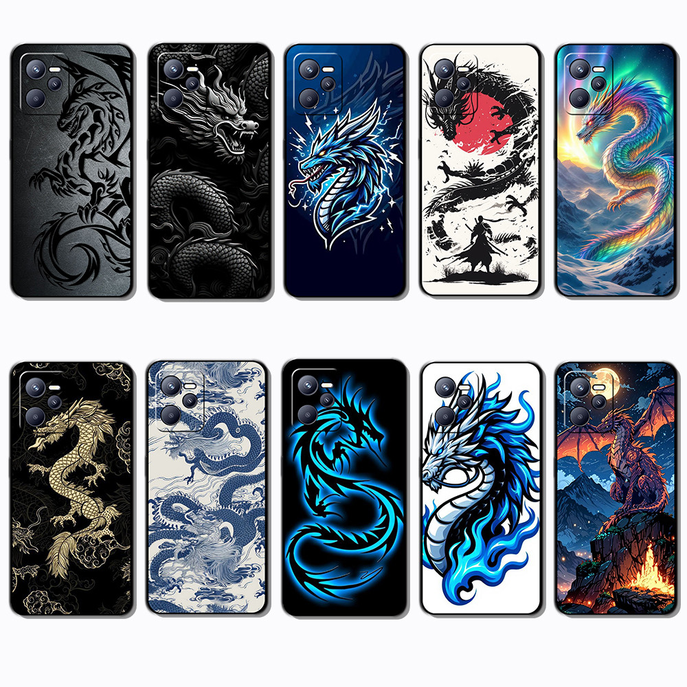 เคสโทรศัพท์สีดําแบบนุ่มสําหรับRealme C35 narzo 50a prime NG13 ปลอกมังกรฝาครอบป้องกันการล่มสลาย