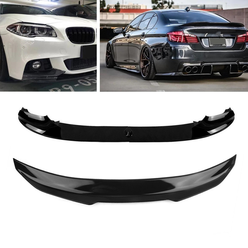 2PCS Car Front Bumper Lip Spoiler Blade & Rear Trunk Spoiler Duckbill Flap Wing For BMW F10 5 Serie