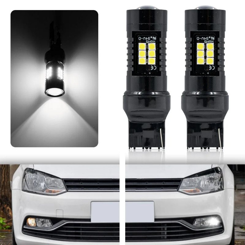 2PCS W21W T20 7440 LED HeadLight Bulb For 2014 2015-2023 VW Polo Mk5 Gti Hatch 6C DRL Daytime Runni