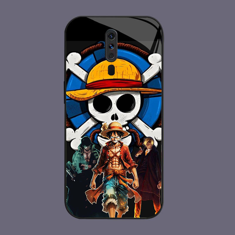 DJ-37 One Piece Team Casing GLASS soft frame สีดํา OPPO Reno 2019 F11 A9 2F A5 2Z A9X 2020 Pro