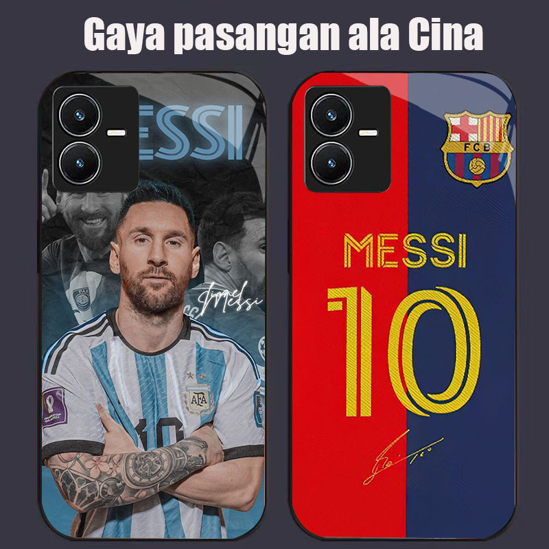 DK-84 FC Messi Casing GLASS soft frame สีดํา VIVO iQOO Z6 Y35 Y22S Y28 Y75 Y55 Y22 V25 5G