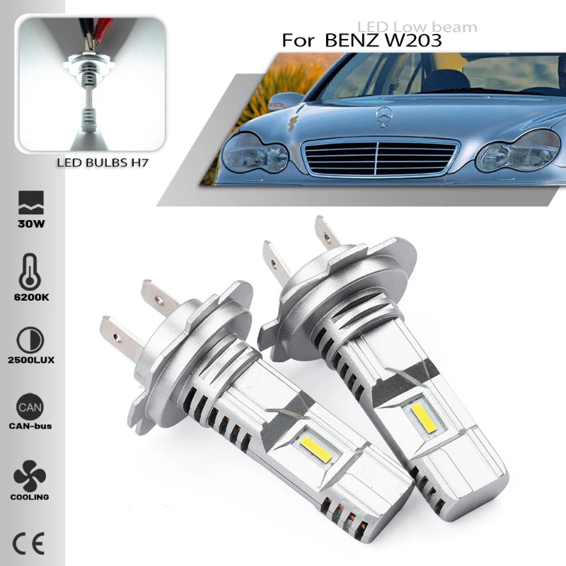 2PCS H7 Led canbus Headlights Bulb Low beam 6500K For BENZ C-CLASS (W203) 2000 2001 2002 2003 2004