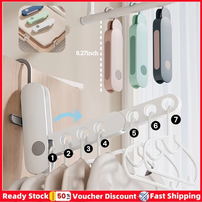 ใหม่แบบพกพา 7 หลุม Travel ไม้แขวนเสื้อพับติดผนัง Drying Rack Travel แขวน Coat Hooks สําหรับธุรกิจ Camping Travel & Home