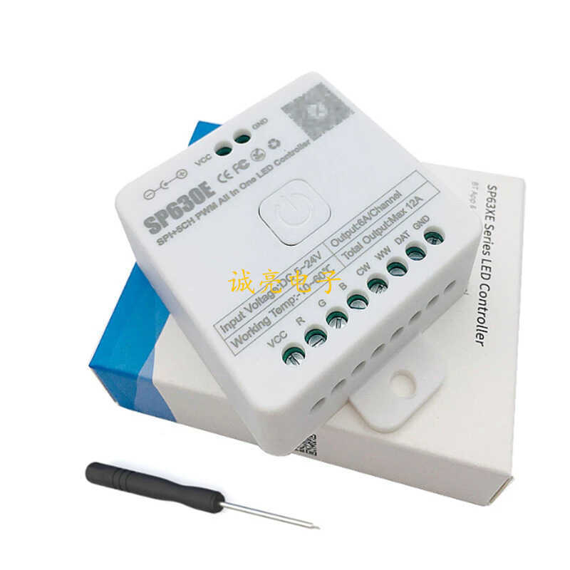 SP630E ตัวควบคุมเพลงบลูทูธ RGBCW Monochrome อุณหภูมิสีคู่ Symphony ไฟ Led Strip Dimming Controller A