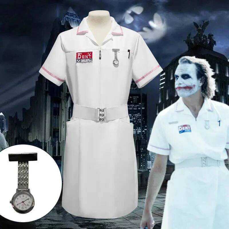C Movie Joker Cosplay Jack Nurse Costume Uniform Cosplay Scary Bat Joker Dress Pocket Watch Pen Hal