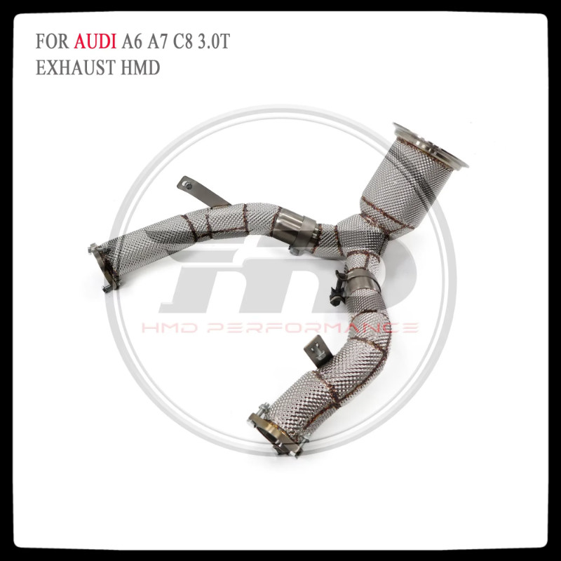 HMD Exhaust System High Flow Performance Downpipe for Audi A6 A7 C8 3.0T Version With Heat Shield R