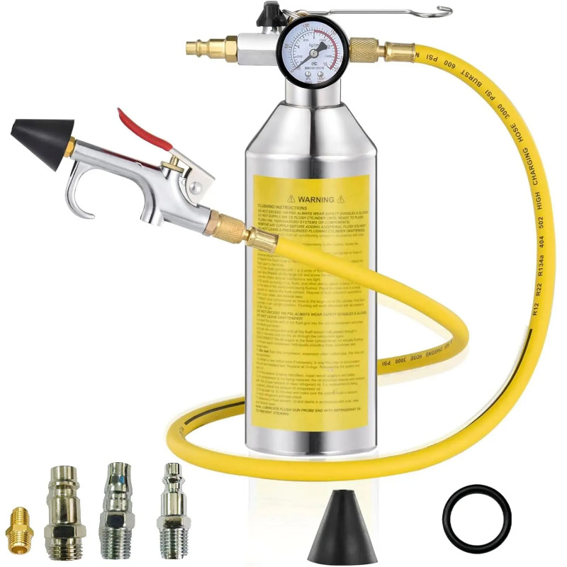 AC Flush Kit, A/C Air Conditioner System Flush Canister Kit Clean Tool Set R134a R12 R22 R410a R404