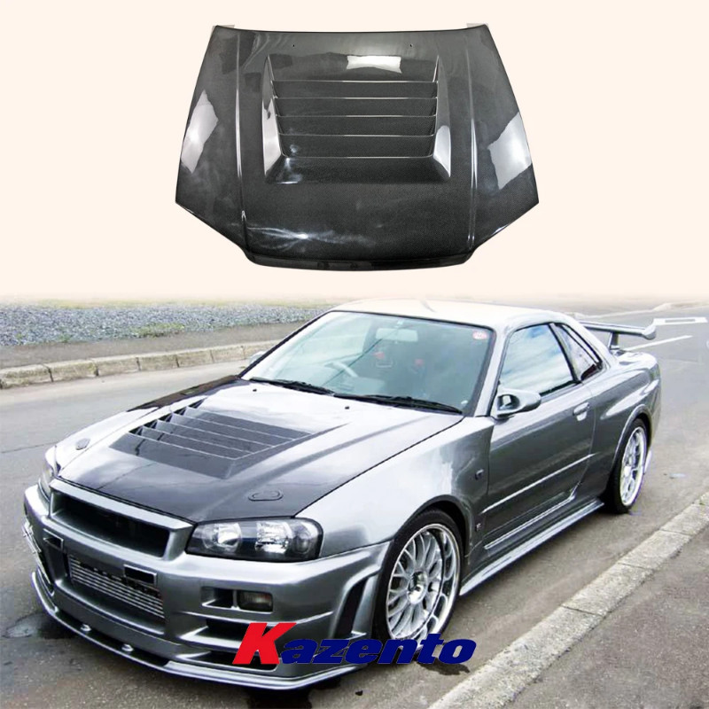 For Nissan Skyline R34 GTT Only NIS Style Carbon Fiber Hood Bonnet Body Kit
