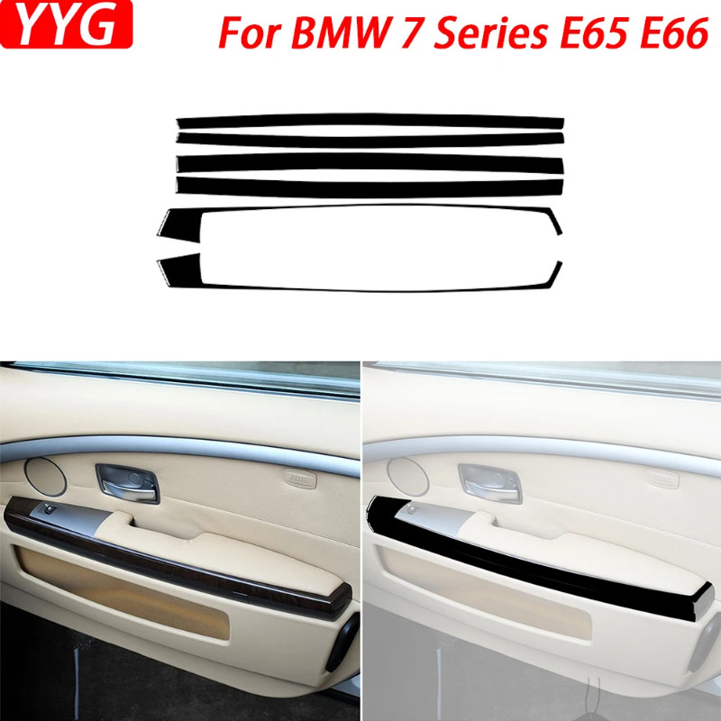 For BMW 7 Series E66 2002-2008 Car Accessories Piano Black Front Door Armrest Panel Trim Strip Inte