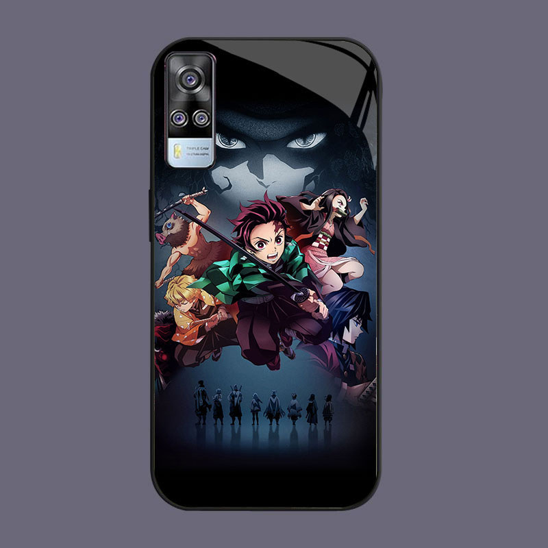 DK-59 Demon Slayer X Casing GLASS soft frame สีดํา VIVO V21E Y52 Y53S V21 Y31 Y51 V20 V21S 2020 5G