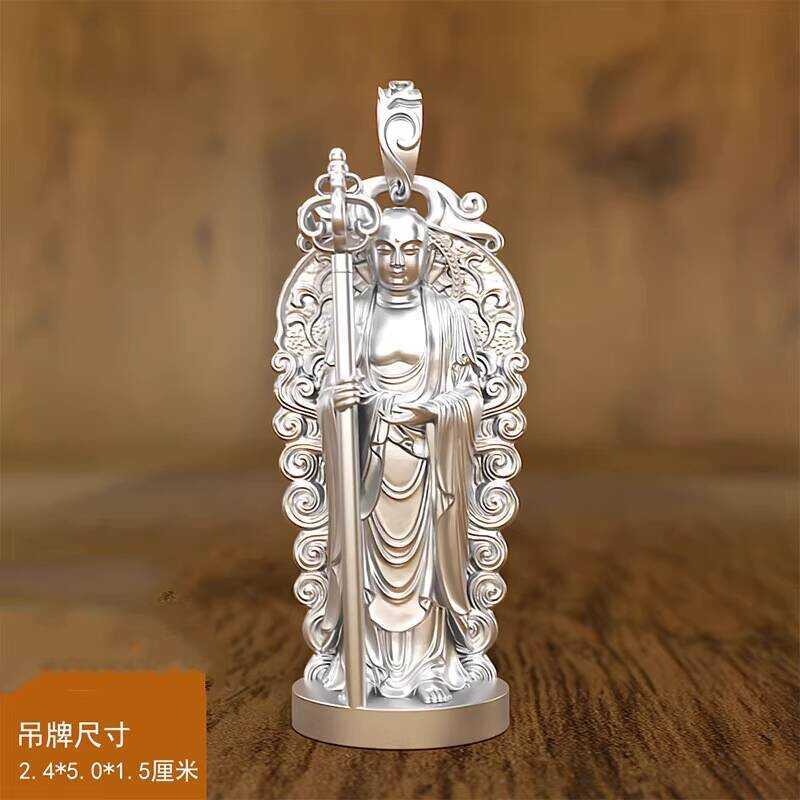 จี้พระพุทธรูป Jizo King แบบสามมิติ สแตนเลสสีเงิน พลาทิด พร้อมคริสตัล สำหรับสร้อยคอน่าสะสม